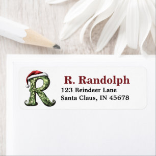Santa Hat Monogram Return Address Label
