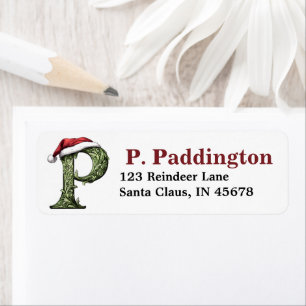Santa Hat Monogram Return Address Label