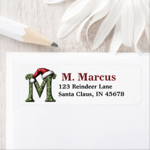 Santa Hat Monogram Return Address Label
