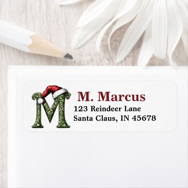 Santa Hat Monogram Return Address Label (Insitu)