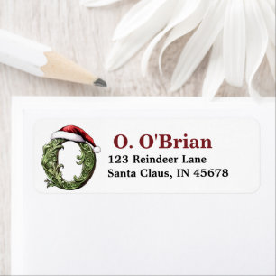 Santa Hat Monogram Return Address Label