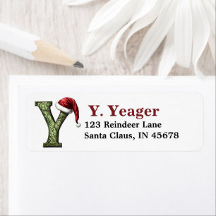 Santa Hat Monogram Return Address Label
