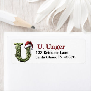 Santa Hat Monogram Return Address Label