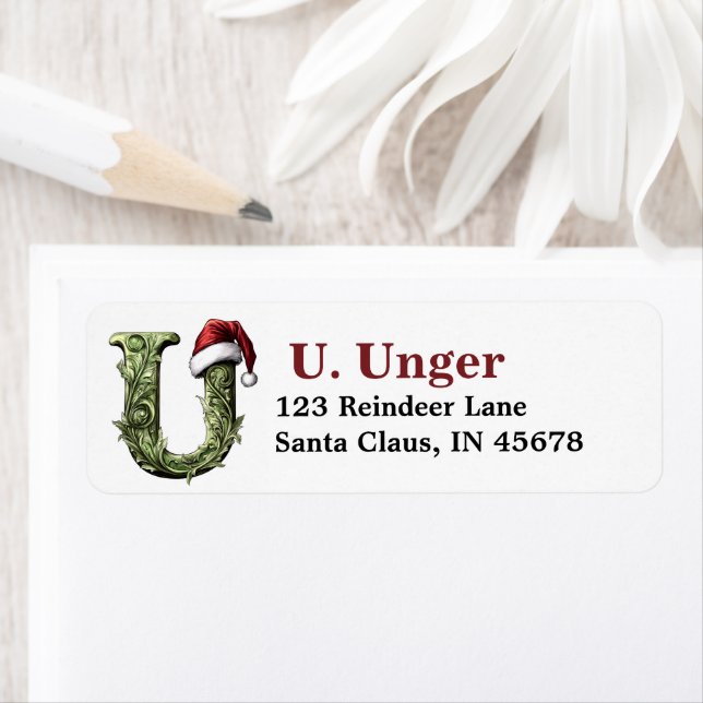 Santa Hat Monogram Return Address Label (Insitu)
