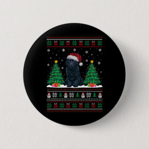 Santa Hat Newfoundland Dog Xmas Tree Lights Ugly S 6 Cm Round Badge