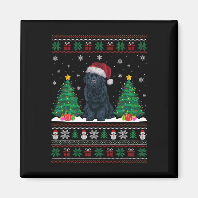 Santa Hat Newfoundland Dog Xmas Tree Lights Ugly S Magnet (Front)