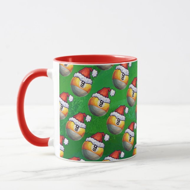 Santa Hat Nine Ball Pattern on Green Mug (Left)