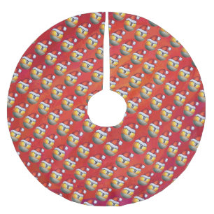 Santa Hat Nine Ball Pattern on Red Brushed Polyester Tree Skirt