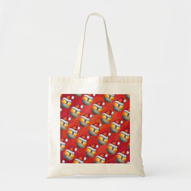 Santa Hat Nine Ball Pattern on Red Tote Bag (Front)