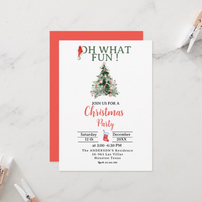 Santa Hat Oh What Fun Christmas Party Invitation (Front/Back In Situ)