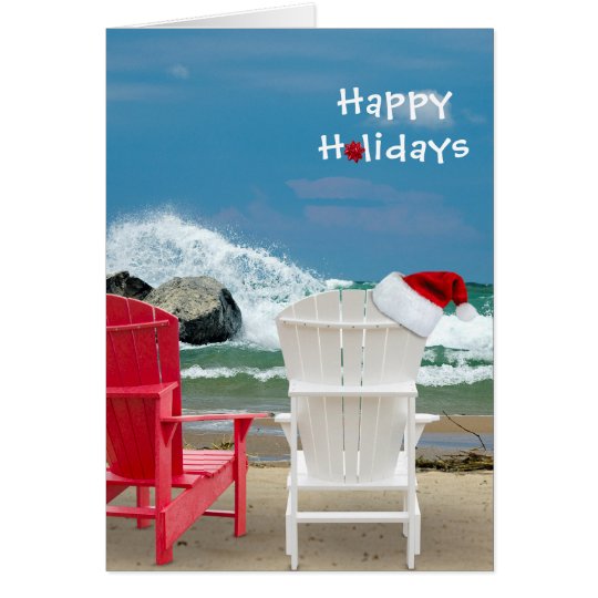 Santa hat on beach chair card