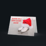 Santa Hat on Figure Skates Card<br><div class="desc">New white figure skates with a red and white Santa hat to give them a holiday look</div>