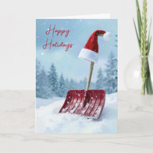Santa Hat On Red Snow Shovel Card