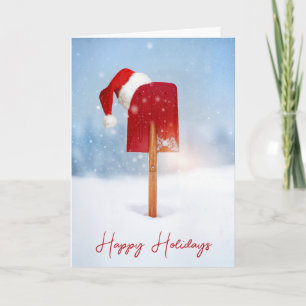 Santa Hat On Red Snow Shovel In Deep Snow Card
