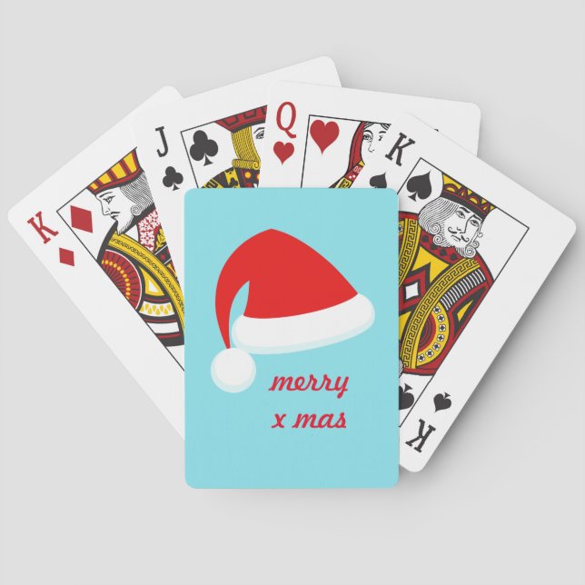 Santa Hat on Turquoise Playing Cards (Back)