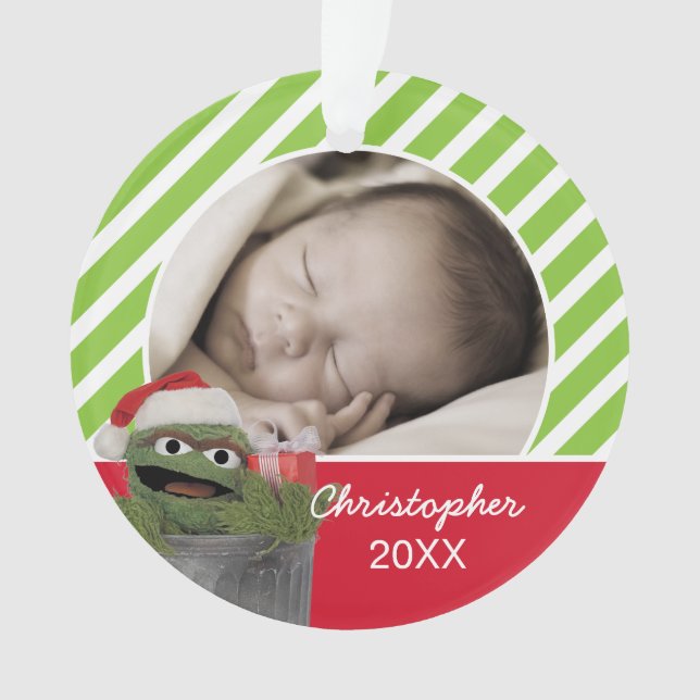 Santa Hat Oscar the Grouch | Add Your Name Ornament (Front)
