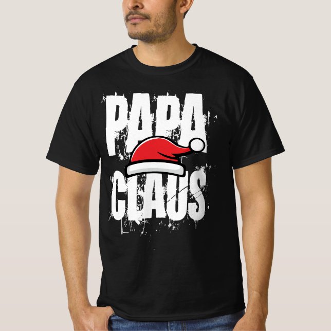Santa Hat Papa Claus White Text T-Shirt (Front)