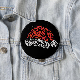 Santa Hat Paw Print Christmas Dog Lover Dogs Mum 10 Cm Round Badge