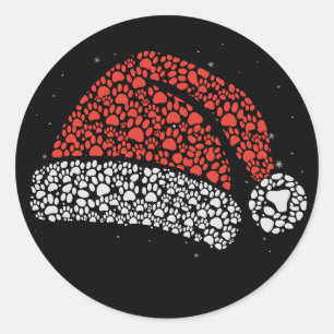 Santa Hat Paw Print Christmas Dog Lover Dogs Mum  Classic Round Sticker