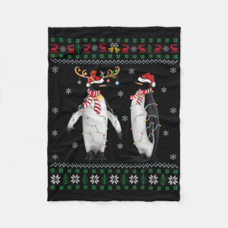 Santa Hat Penguin Bird Xmas Lighting Ugly Penguin Fleece Blanket