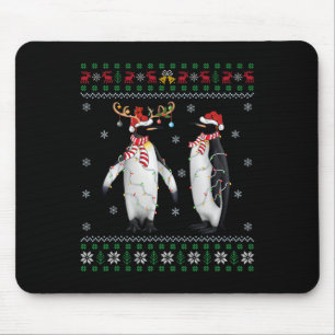 Santa Hat Penguin Bird Xmas Lighting Ugly Penguin Mouse Pad