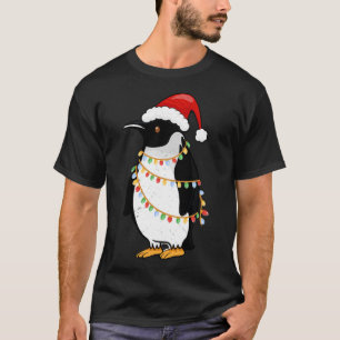 Santa Hat Penguin Christmas Lights Funny King Peng T-Shirt