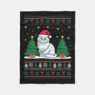 Santa Hat Persian Cat Christmas Tree Lights Ugly S Fleece Blanket