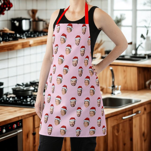 Santa Hat Personalised Face 2 Photo Christmas Gift Apron (Creator Uploaded)