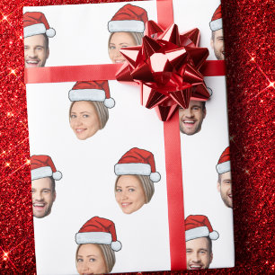 Santa Hat Personalised Face 2 Photo Christmas Gift Wrapping Paper
