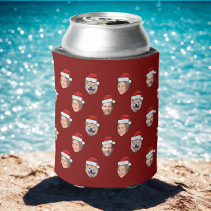 Santa Hat Personalised Face 3 Photo Christmas Gift Can Cooler
