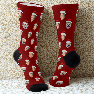 Santa Hat Personalised Face 3 Photo Christmas Gift Socks