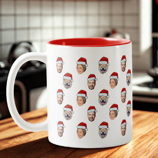Santa Hat Personalised Face 3 Photo Christmas Gift Two-Tone Coffee Mug