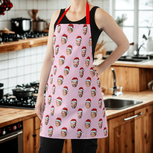 Santa Hat Personalized Face 2 Photo Christmas Gift Apron