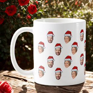 Santa Hat Personalized Face 2 Photo Christmas Gift Coffee Mug