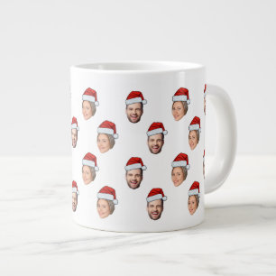 Santa Hat Personalized Face 2 Photo Christmas Gift Large Coffee Mug