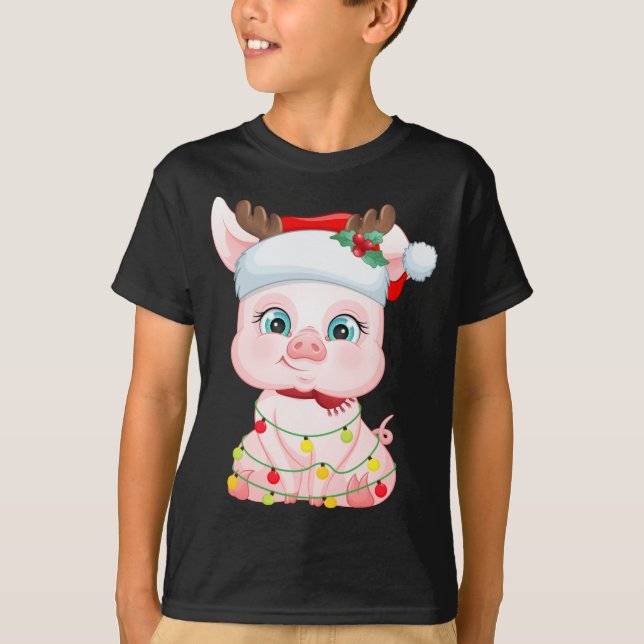 Santa Hat Pig Christmas Pig Lovers Pajama T-Shirt (Front)
