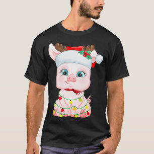 Santa Hat Pig Christmas Pig Lovers Pajama T-Shirt