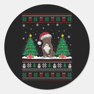 Santa Hat Pitbull Dog Christmas Tree Lights Ugly S Classic Round Sticker