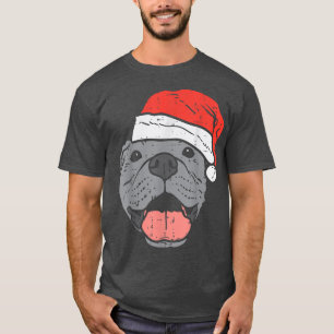 Santa Hat Pitbull Pit Christmas Xmas Pet Dog Lover T-Shirt