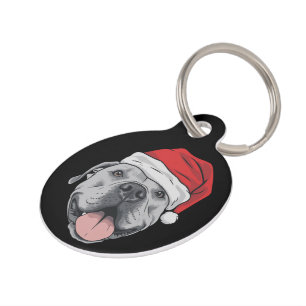 Santa Hat Pitbull Pit Christmas Xmas Pet Dog Lover Tag
