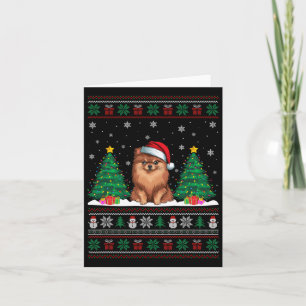 Santa Hat Pomeranian Dog Christmas Tree Lights Ugl Card