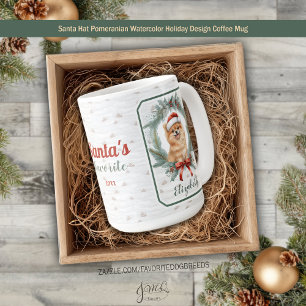 Santa Hat Pomeranian Watercolor Holiday Design Coffee Mug