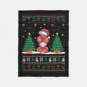 Santa Hat Poodle Dog Christmas Tree Lights Ugly Sw Fleece Blanket