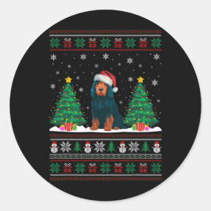Santa Hat Portuguese Water Dog Xmas Tree Lights Ug Classic Round Sticker
