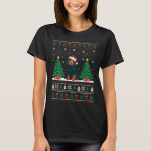 Santa Hat Portuguese Water Dog Xmas Tree Lights Ug T-Shirt