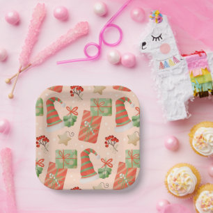 Santa Hat Presents Baubles Holly Paper Plate