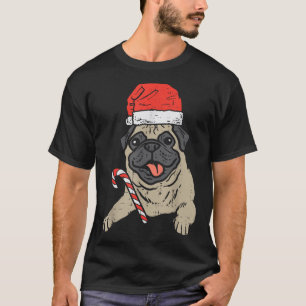 Santa Hat Pug Dog Christmas T-Shirt