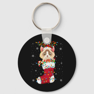 Santa Hat Ragdoll Cat Animal In Socks Xmas Tree Li Key Ring