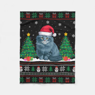 Santa Hat Ragdoll Cat Christmas Tree Lights Ugly S Fleece Blanket