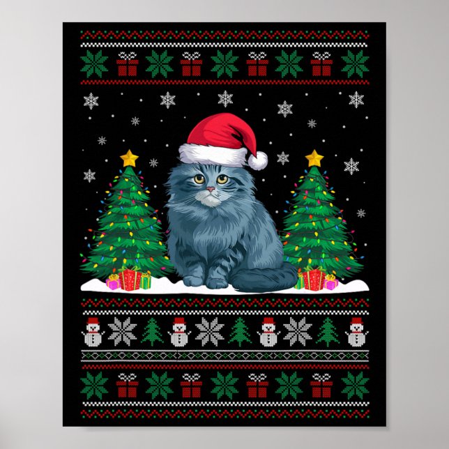 Santa Hat Ragdoll Cat Christmas Tree Lights Ugly S Poster (Front)